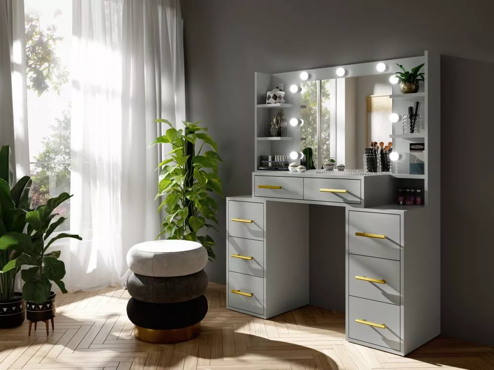 Kosmētikas galds Broadway ar LED · Pelēks · 110 × 140 × 40 cm