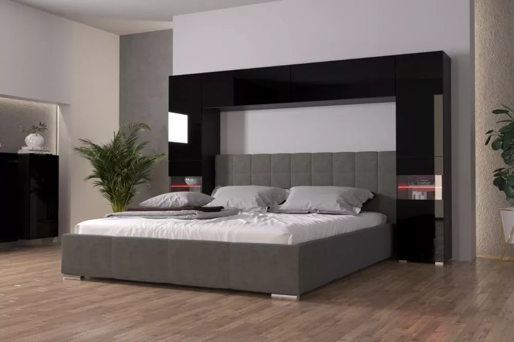 Sekcija Panama 12 Gloss ar LED · Melns · 240 × 35 × 184 cm