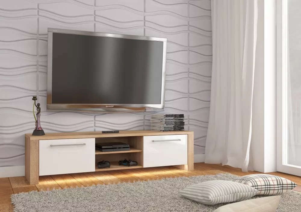 TV tumba Helix New · Sonoma + balts spīdums · 160 × 42 × 41 cm