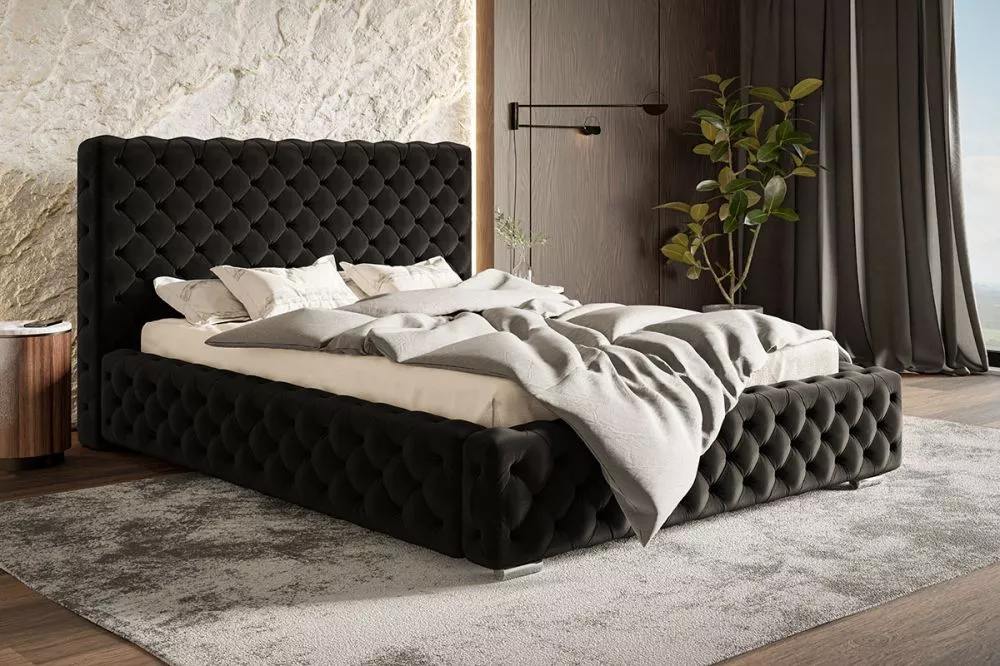 Gulta Bed 15 standard ar stelāžu Guļamvietas platums: 160 cm, Guļamvietas garums: 200 cm, stelāžas tips: koka, · Melna ·