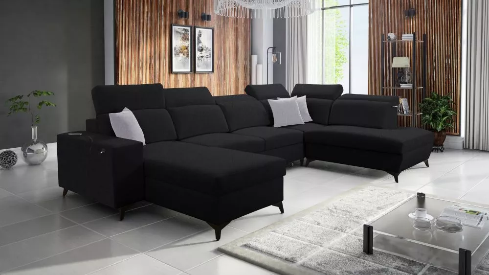 Dīvāns Bartone 6 Mix Standard · Melns · 224 × 363 × 83 cm