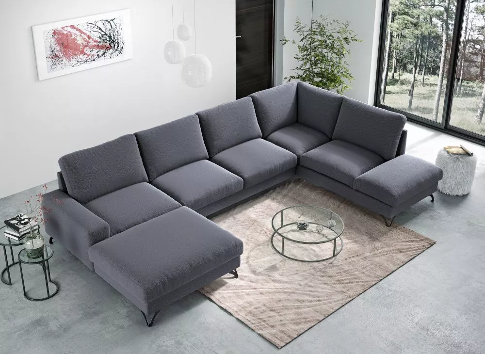 Dīvāns Flavio U Premium Standard · Grafīts · 214 × 367 × 91 cm