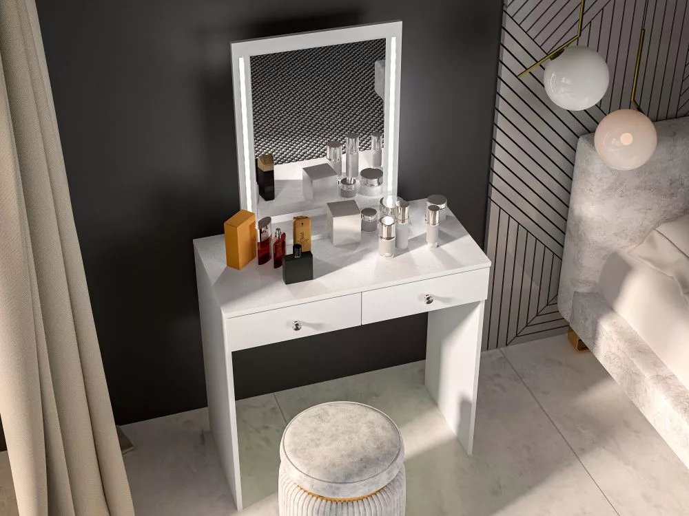 Kosmētikas galds Bijou ar LED · Balts · 80 × 140 × 40 cm