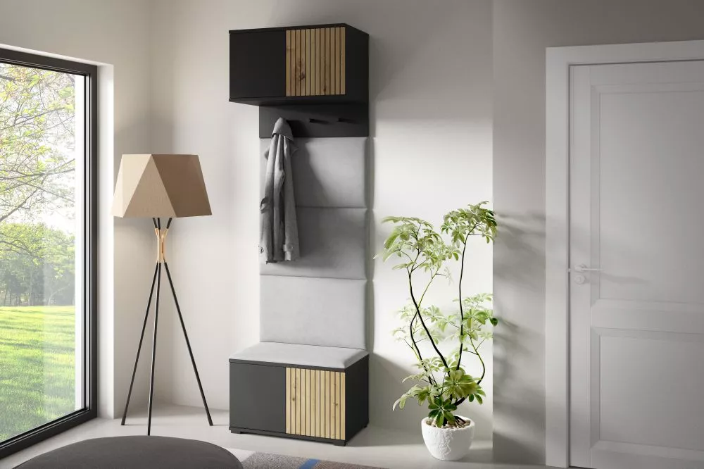 Apavu plaukts Ross 5 Trinity Korpusa krāsa: melns + ozols artisan, · 70 × 225 × 40 cm