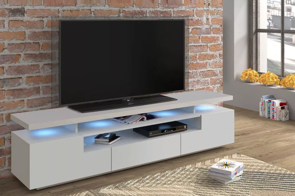 TV tumba Eva 195 ar LED · Balts · 195 × 42 × 51 cm