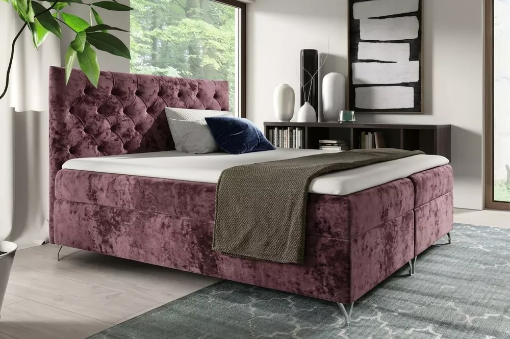 Gulta Guliette Boxspring Standard Guļamvietas platums: 160 cm, Guļamvietas garums: 200 cm, · Tumši rozā · 164 × 208 × 11