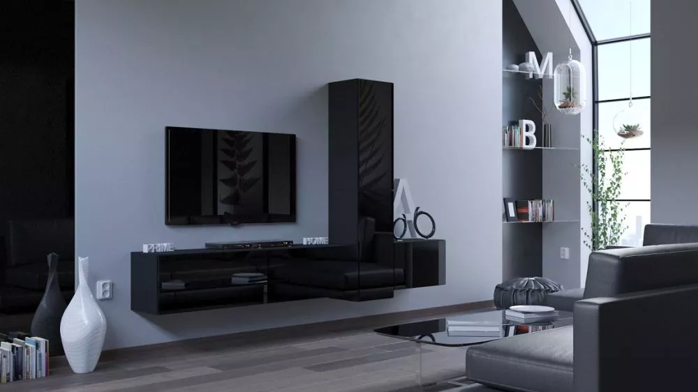 Sekcija Next 59 gloss · Melna · 263 × 35 × 166 cm