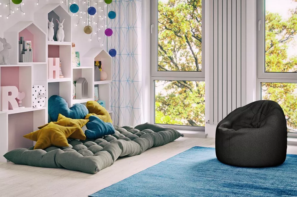 Pufs Bondo Standard Auduma numurs: Poco 10, · Melns · 85 × 120 × 85 cm