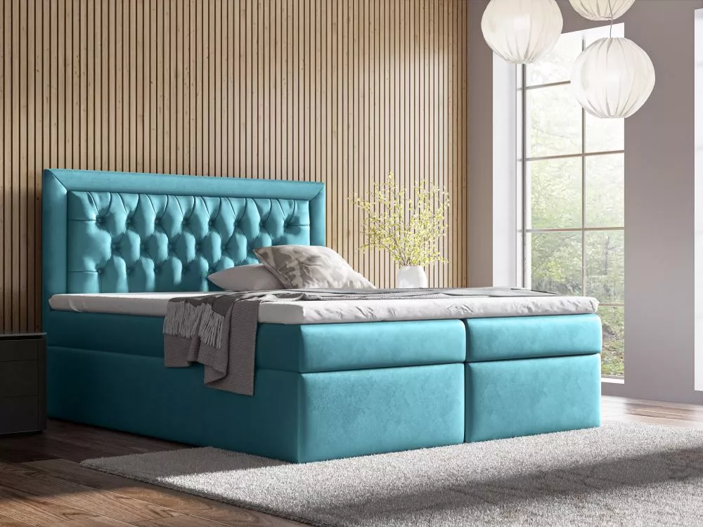 Gulta Boxspring 68 standard Guļamvietas platums: 140 cm, Guļamvietas garums: 200 cm, · Gaiši zils · 141 × 210 × 118 cm