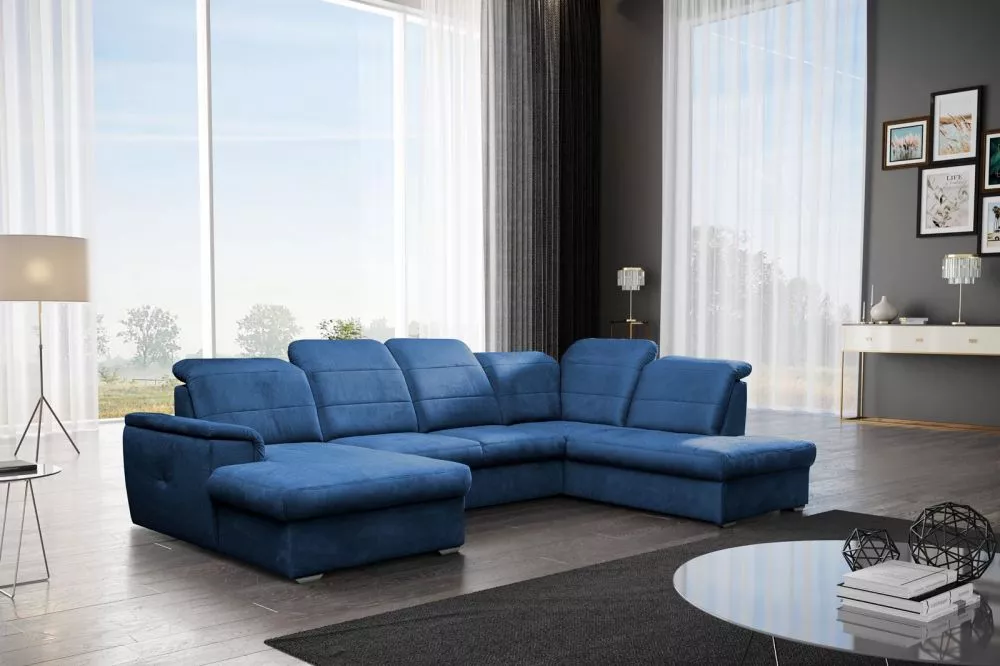 Dīvāns Bergamo U Corner standard · Zils · 199 × 320 × 87 cm