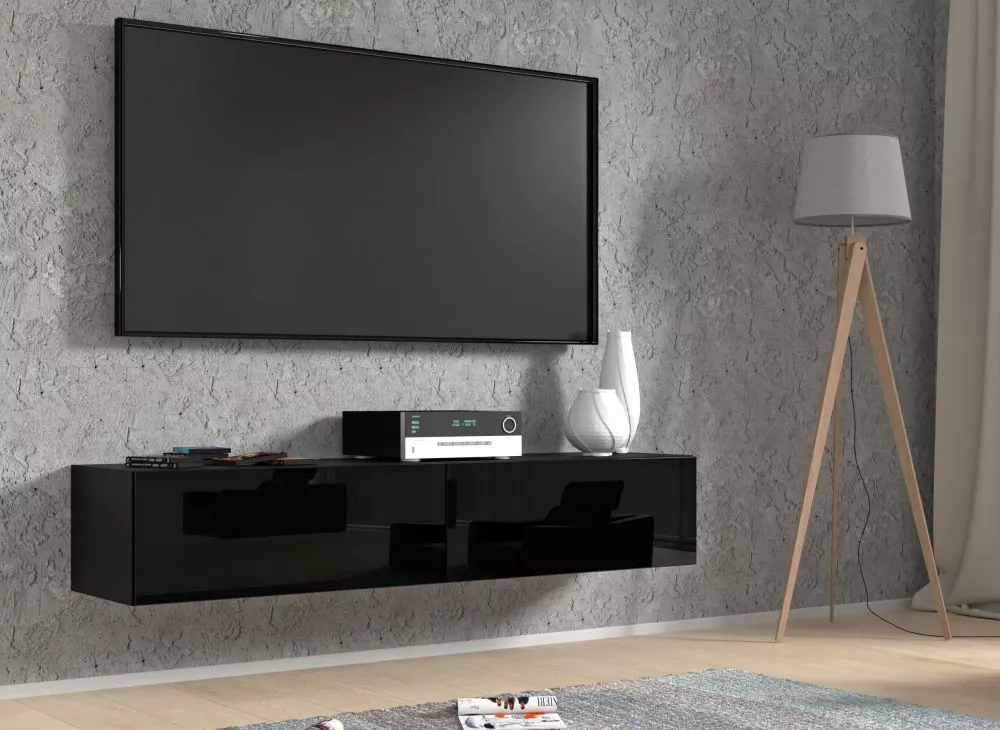 TV tumba Bingo RTV · Melns · 160 × 40 × 30 cm