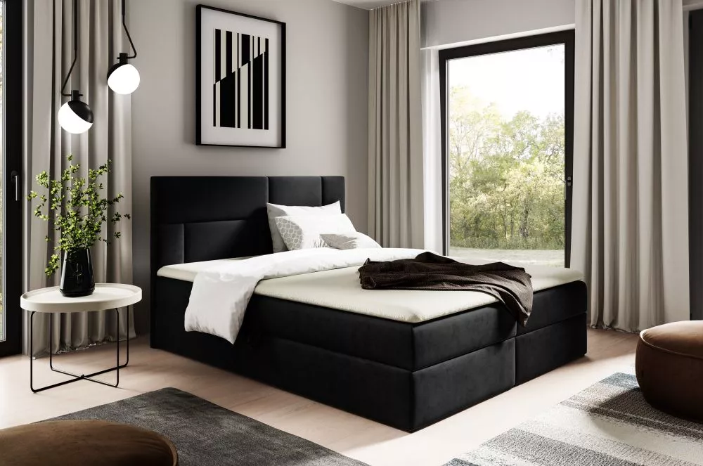 Gulta Orlando Boxspring Standard Guļamvietas platums: 160 cm, Guļamvietas garums: 200 cm, · Melns · 164 × 208 × 103 cm