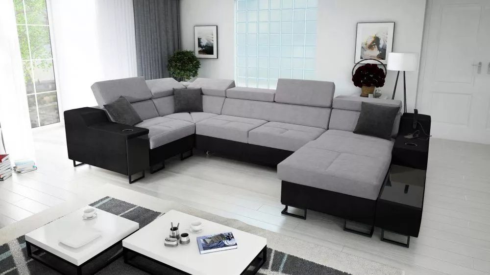 Dīvāns Alicante 4 Mini Whisper Eco Standard · Pelēks + melns · 211 × 342 × 81 cm
