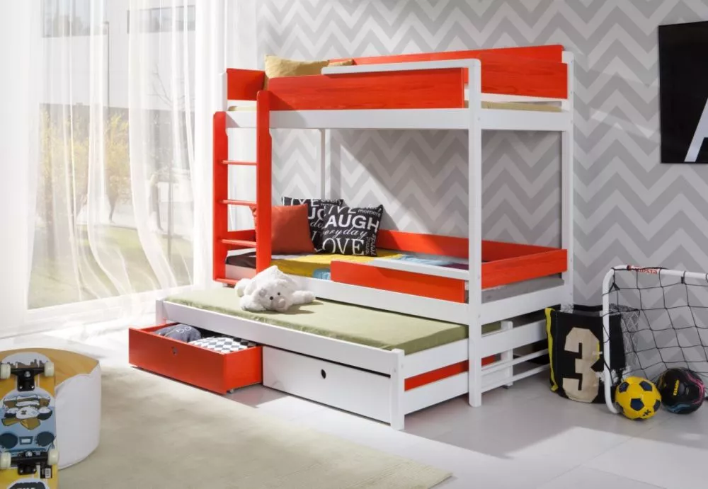 Bērnu gulta Natu 3 ar stelāžām Kāpņu puse: Pa labi, Guļamvietas platums: 80 cm, Guļamvietas garums: 180 cm, · 88 × 190 ×