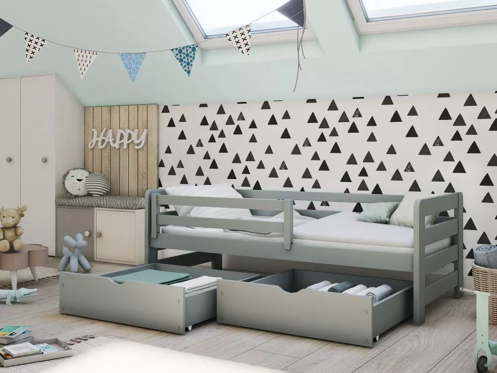 Bērnu gulta Ergo ar stelāžu Guļamvietas platums: 90 cm, Guļamvietas garums: 200 cm, · Pelēks · 97 × 208 × 77 cm