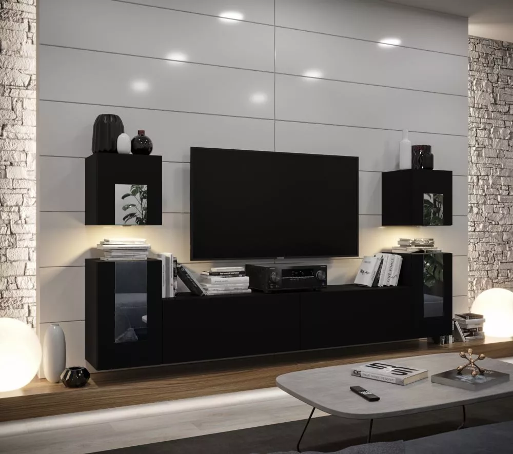 Sekcija New Concept C82 ar LED · Melns · 256 × 35 × 120 cm