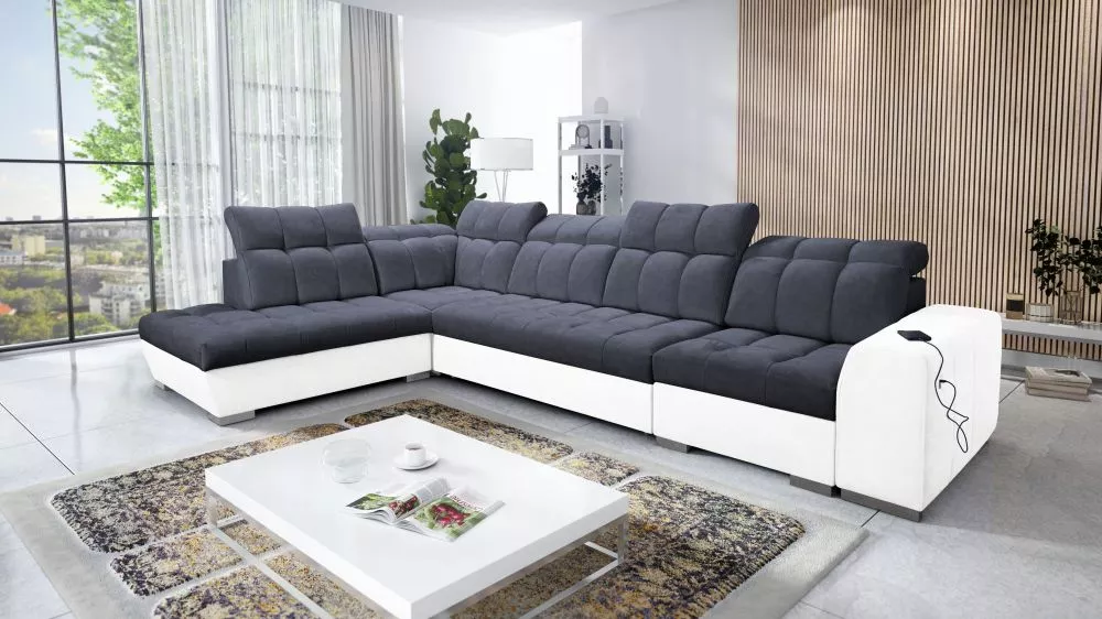 Dīvāns Pagano 11 Premium Standard · Antracīts + balts · 225 × 360 × 83 cm