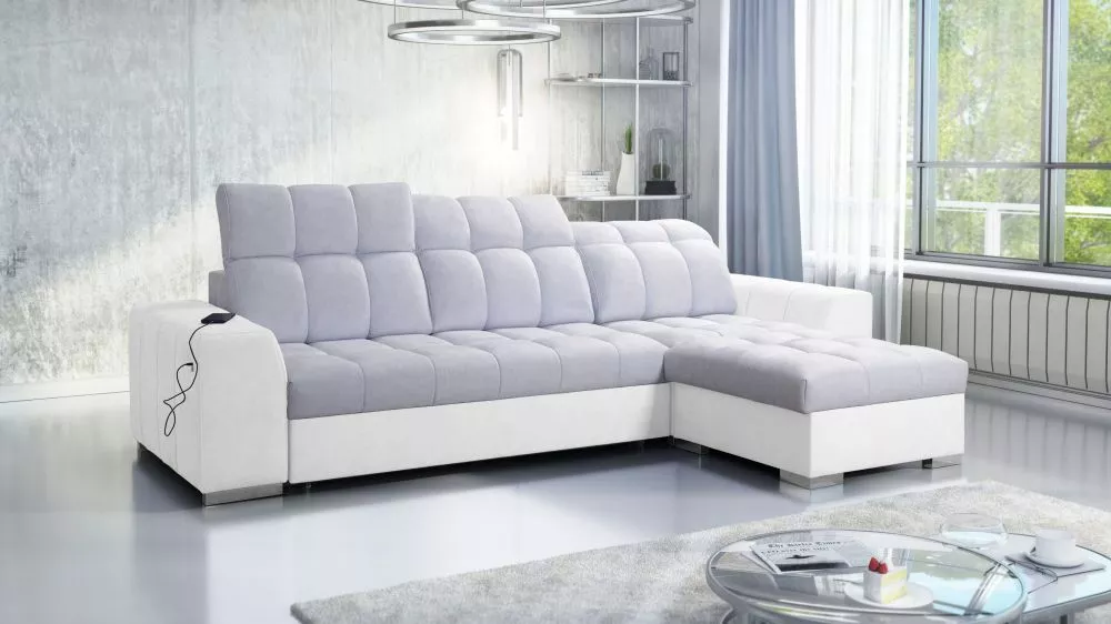 Dīvāns Pagano 1 Premium Standard · Gaiši pelēks + balts · 179 × 291 × 83 cm