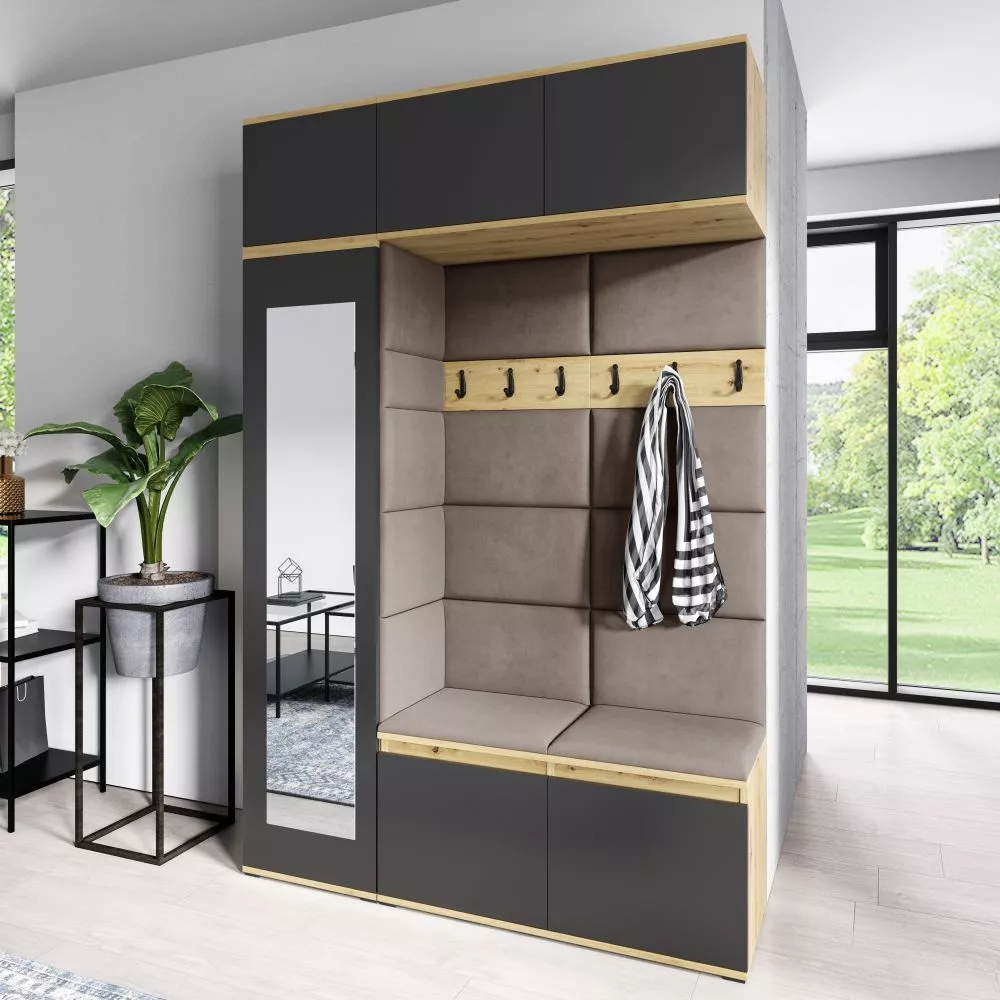 Apavu plaukts Emi 21 Trinity Korpusa krāsa: ozols artisan + melns, · 145 × 225 × 40 cm