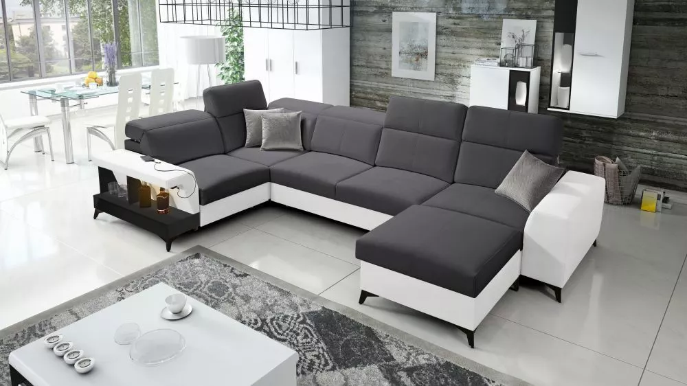 Dīvāns Belutti 4 Satin Black Standard ar LED · Grafīts + balts · 212 × 362 × 84 cm