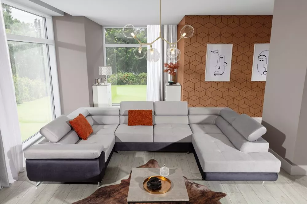 Dīvāns Letto Lux standard · Gaiši pelēks + grafīts · 202 × 340 × 90 cm