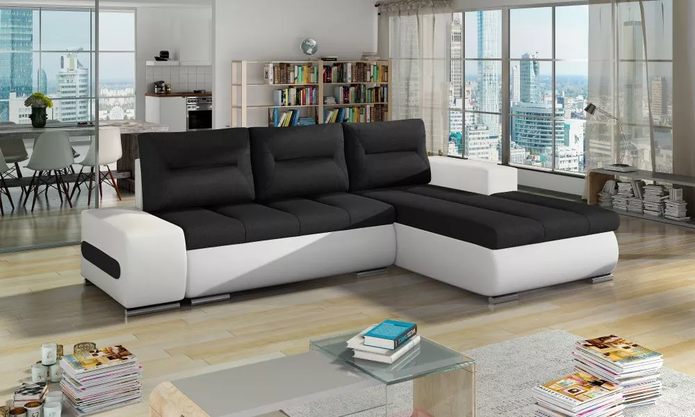 Dīvāns Ottavio Lux standard · Melns + balts · 180 × 275 × 85 cm