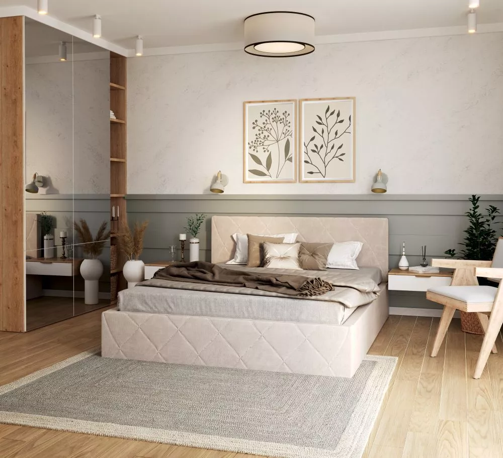 Gulta Caro Basic Standard ar stelāžu Guļamvietas platums: 160 cm, Guļamvietas garums: 200 cm, stelāžas tips: koka, · Krē