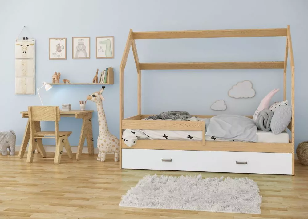 Bērnu gulta Domek D3 ar stelāžu Guļamvietas platums: 80 cm, Guļamvietas garums: 160 cm, · 87 × 164 × 144 cm