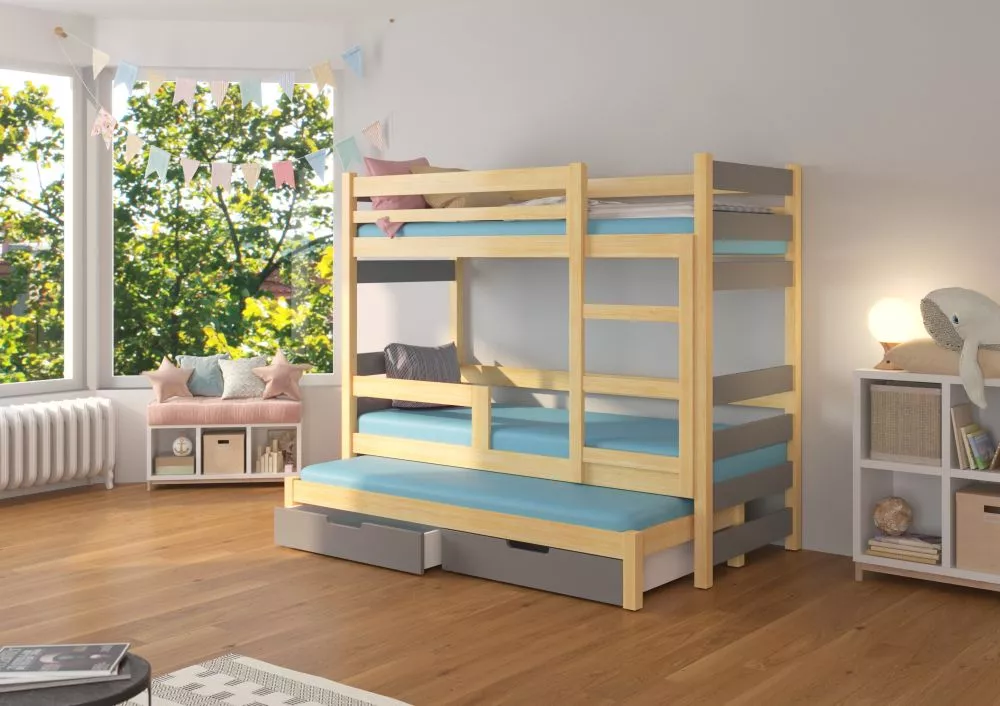 Bērnu gulta Karlo ar stelāžam Guļamvietas platums: 75 cm, Guļamvietas garums: 180 cm, · 81 × 188 × 160 cm