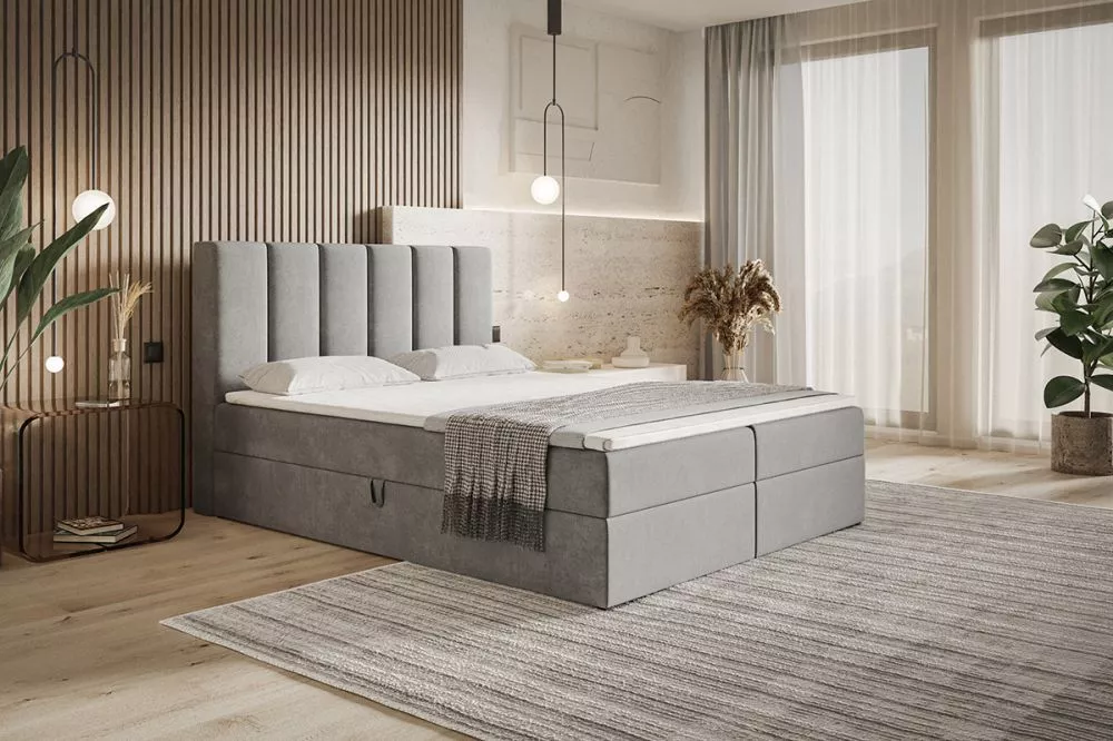 Gulta Box 1 Boxspring standard Guļamvietas platums: 140 cm, Guļamvietas garums: 200 cm, · Pelēks · 140 × 214 × 112 cm