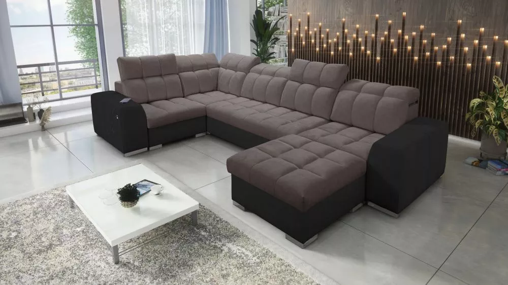 Dīvāns Pagano 4 Premium Standard · Tumši brūns + melns · 210 × 362 × 83 cm