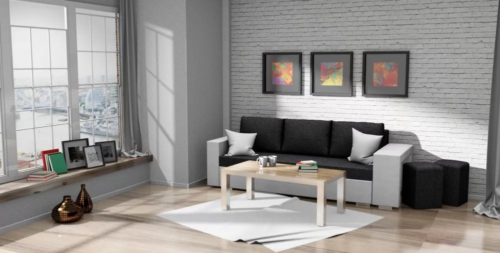 Dīvāns Salsa standard ar pufiem · Grafīts + gaiši pelēks · 85 × 237 × 90 cm