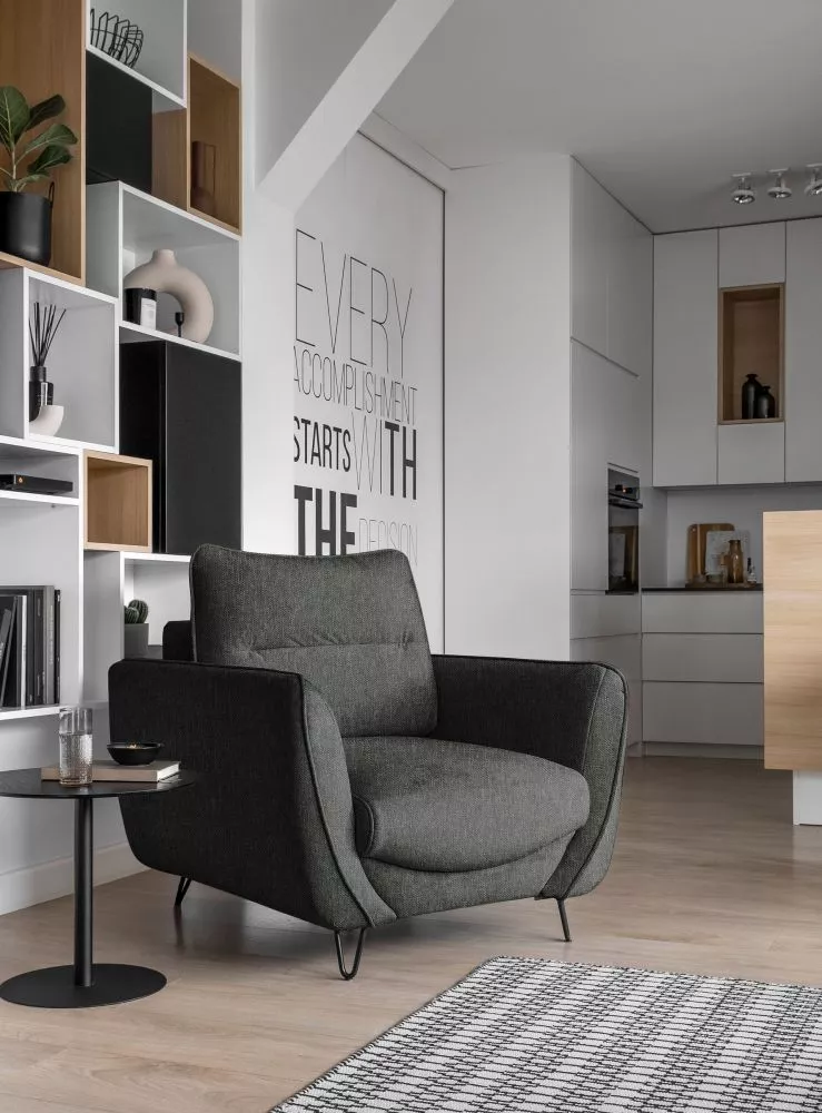 Mīksts krēsls Silva 1S standard Sēdvietas dziļums: 60 cm, · Tumši pelēks · 93 × 95 × 82 cm