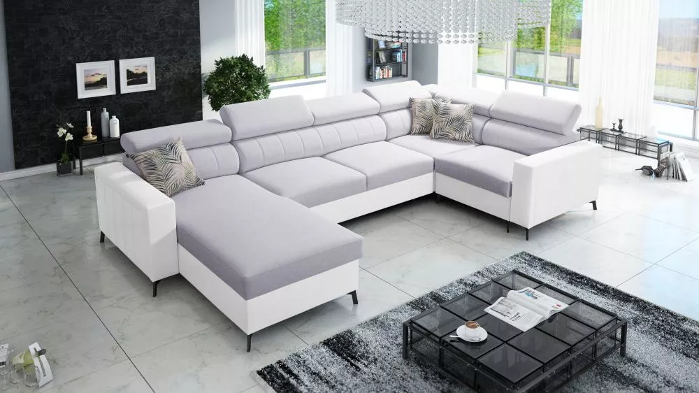 Dīvāns Baltico 5 Maxi Standard · Gaiši pelēks + balts · 198 × 351 × 83 cm