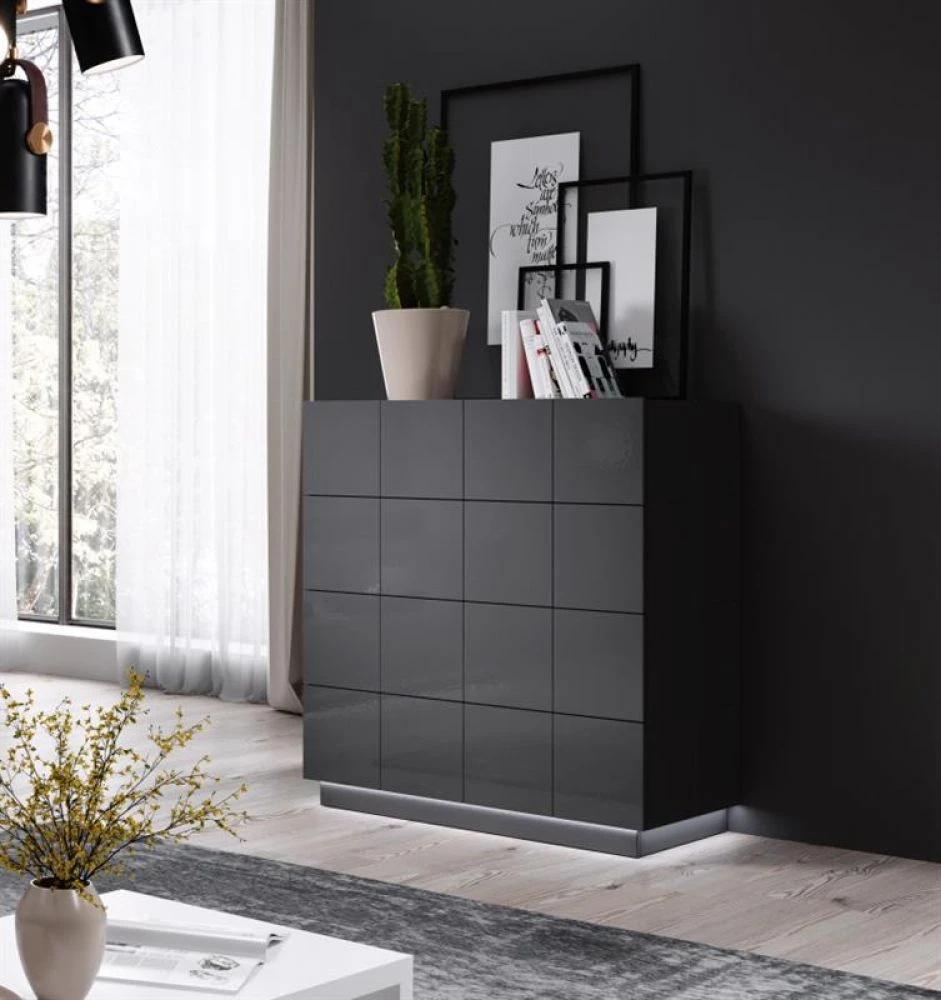 Kumode Reja 4SZ ar LED · Grafīts · 91 × 45 × 104 cm