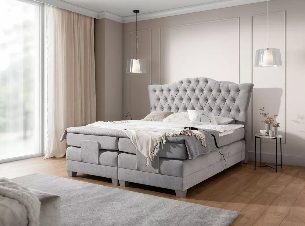 Gulta London Electric Boxspring Standard Guļamvietas platums: 180 cm, Guļamvietas garums: 237 cm, · Pelēks · 206 × 210 ×