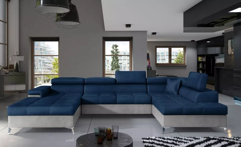 Dīvāns Eduardo Premium Standard · Zils + pelēks · 202 × 345 × 70 cm