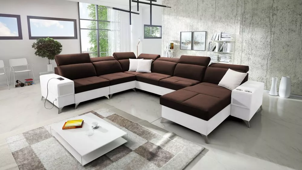 Dīvāns Deus 8 Premium Standard · Tumši brūns + balts · 284 × 364 × 83 cm