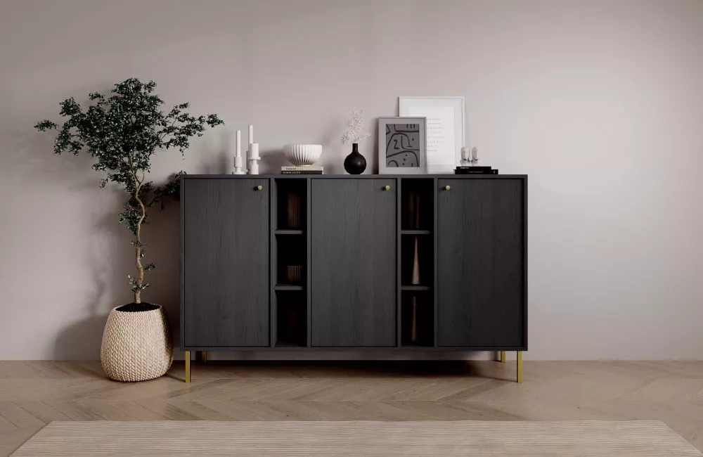 Kumode Tili K3D6P · Melns · 157.7 × 40.8 × 95 cm
