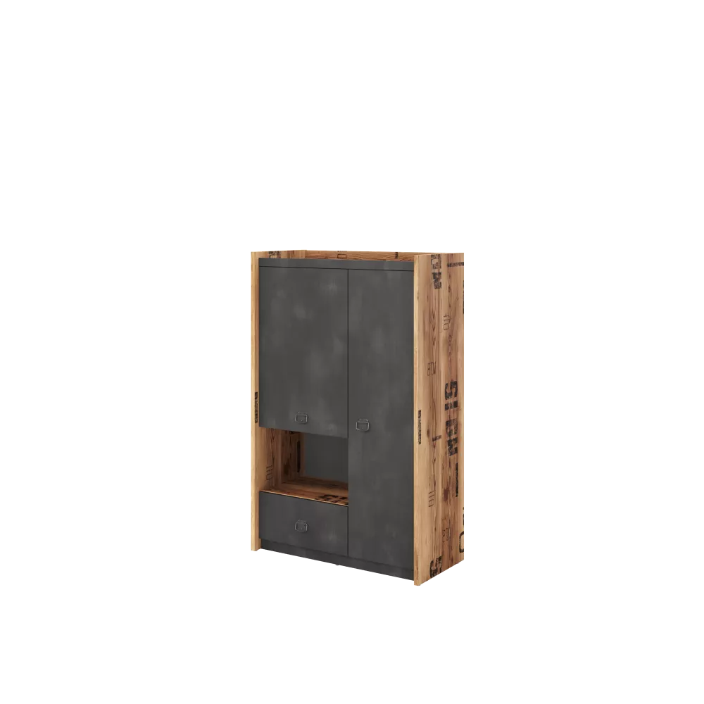 Grāmatu skapis Fargo FG-04 Korpusa krāsa: ozols, Elementu krāsa: grafīts, · 90 × 42 × 140 cm