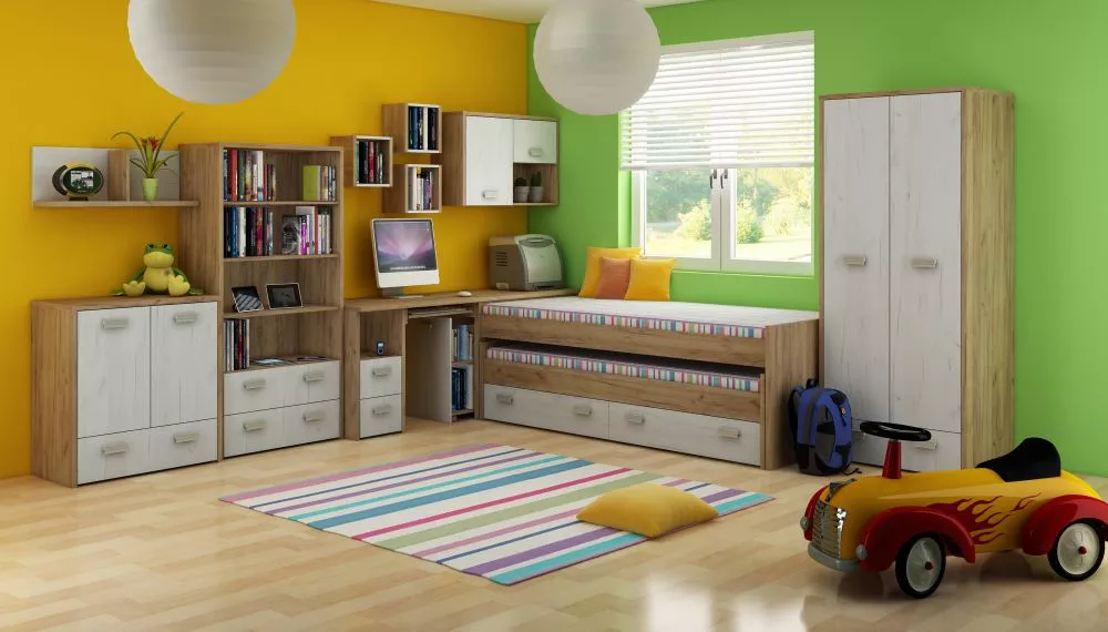 Bērnu skapis Kitty kit 13 · Zelts ozols + balts ozols · 80 × 53 × 190 cm