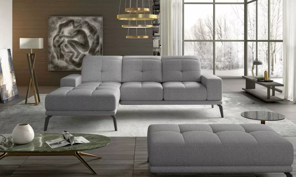 Dīvāns Torrense Lux Standard ar pufu · Gaiši pelēks · 175 × 265 × 77 cm