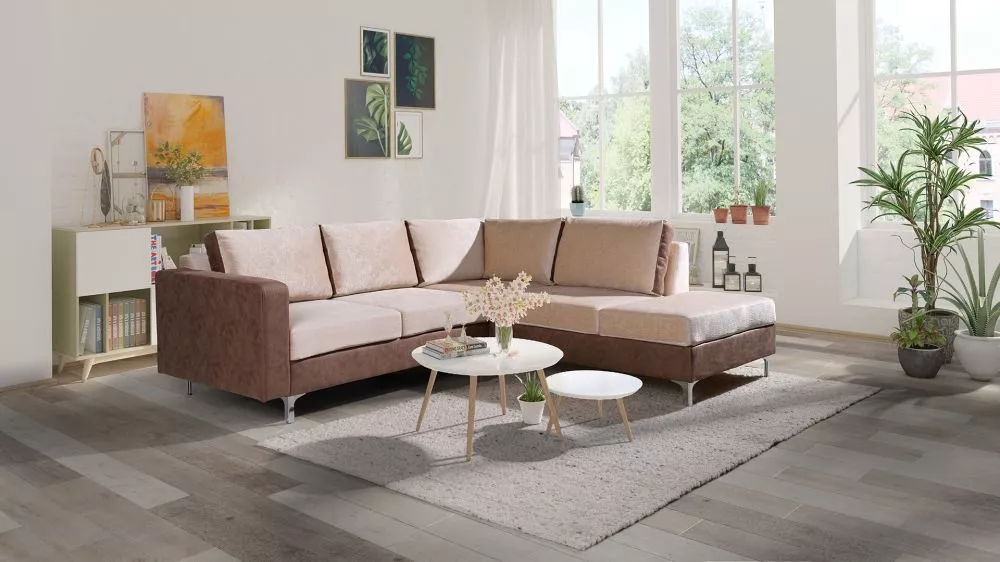Dīvāns Orlando Select Standard · Krēma + brūns · 212 × 235 × 85 cm