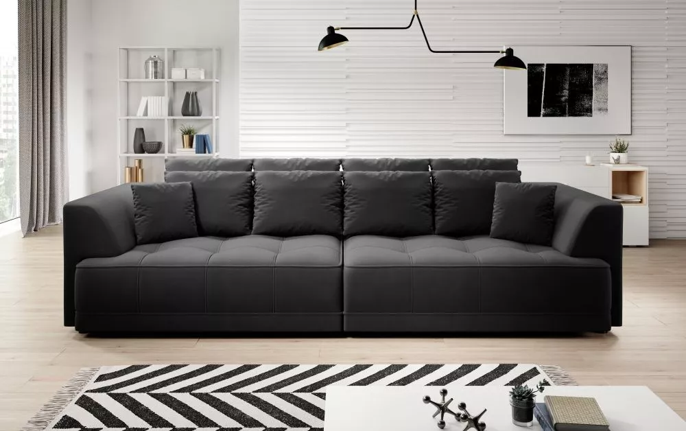 Dīvāns Tiga Bigsofa Standard · Melns · 136 × 302 × 88 cm