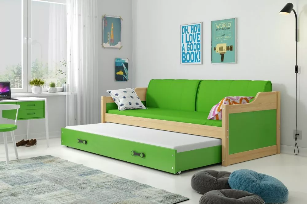 Bērnu gulta Dawid Trundle Pine ar stelāžu Guļamvietas platums: 90 cm, Guļamvietas garums: 200 cm, · 97 × 205 × 90 cm