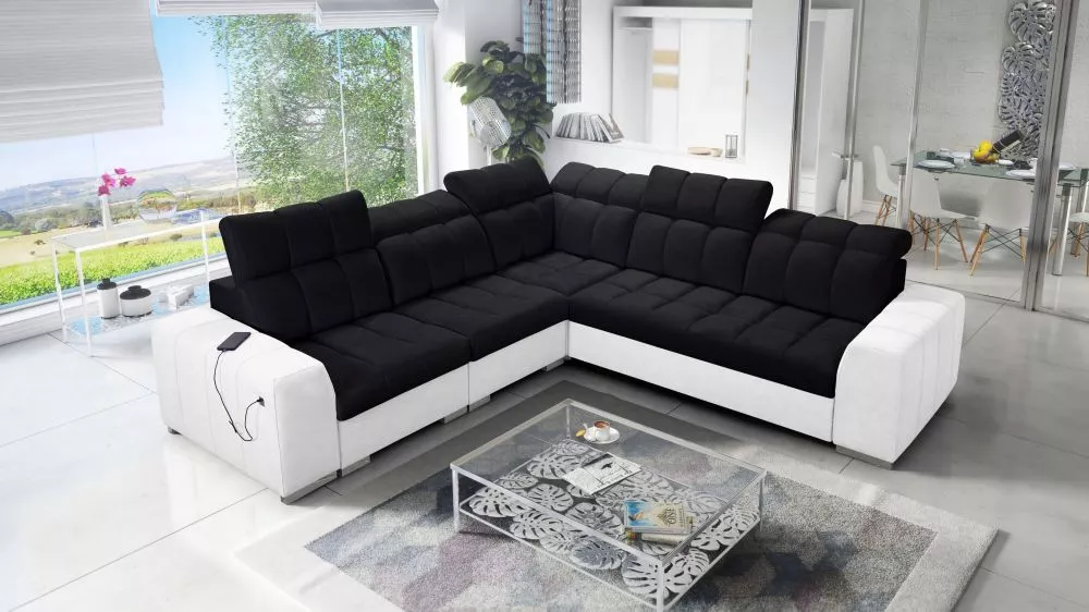 Dīvāns Pagano 3 Premium Standard · Melns + balts · 285 × 285 × 83 cm