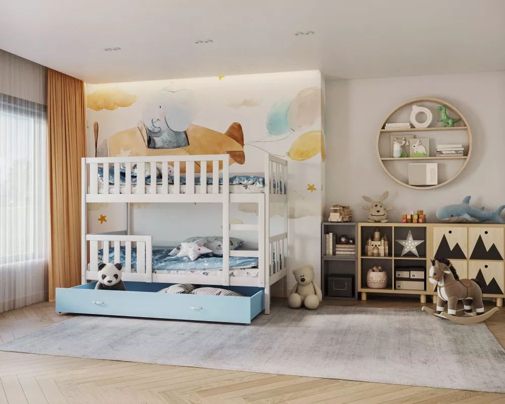 Bērnu gulta Nemo MDF 80x160 ar stelāžām Guļamvietas platums: 80 cm, Guļamvietas garums: 160 cm, · 86 × 168 × 158 cm