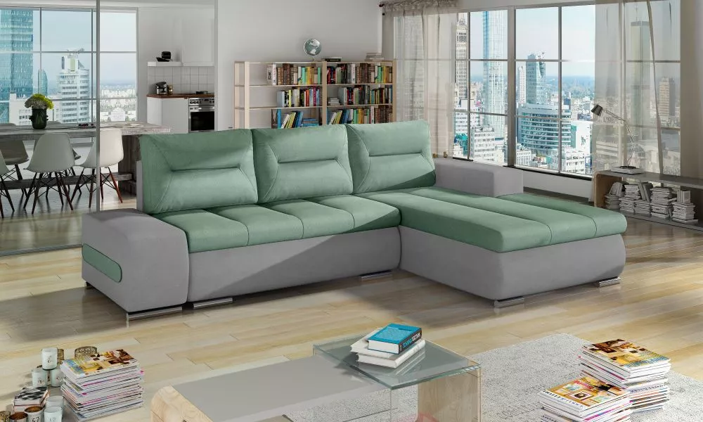 Dīvāns Ottavio standard · Tirkīzs + pelēks · 180 × 275 × 85 cm