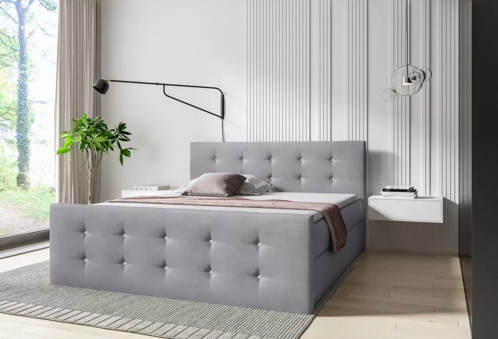 Gulta Stars Boxspring Standard Guļamvietas platums: 120 cm, Guļamvietas garums: 200 cm, · Gaiši pelēks · 124 × 213 × 103