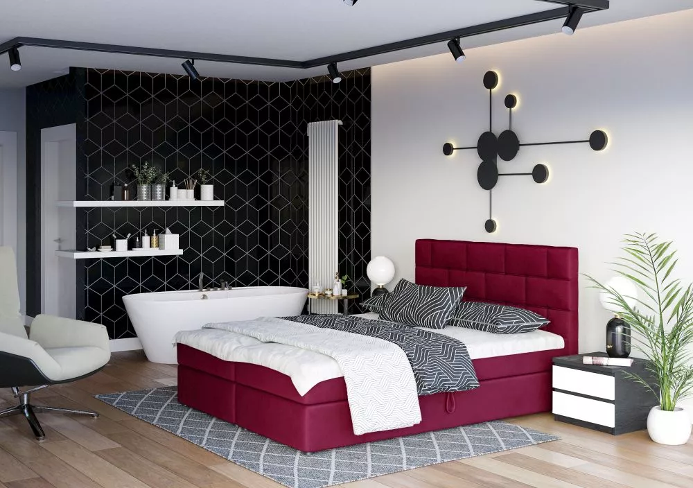 Gulta Wall Boxspring Standard Guļamvietas platums: 180 cm, Guļamvietas garums: 200 cm, · Sarkans · 185 × 208 × 106 cm